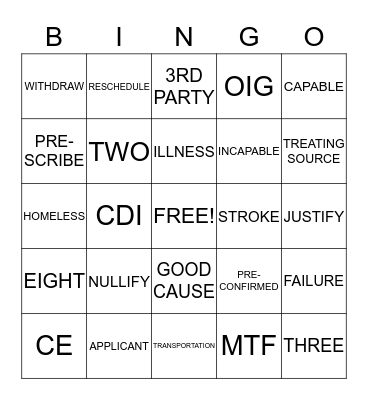 MOD 3 BINGO Card