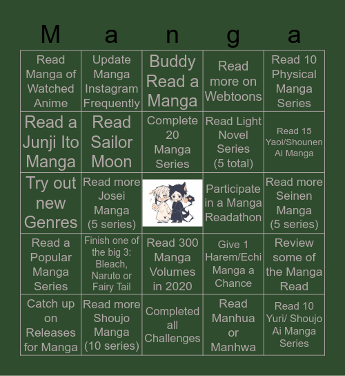 Manga Challenge Bingo Card