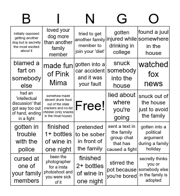Hnat-Irwin Family Bingo Card
