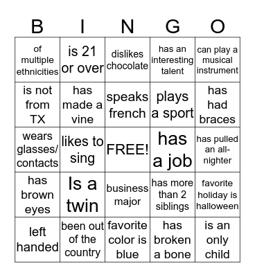 Untitled Bingo Card