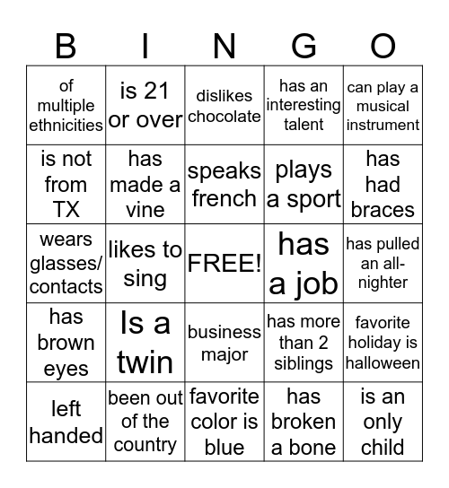 Untitled Bingo Card