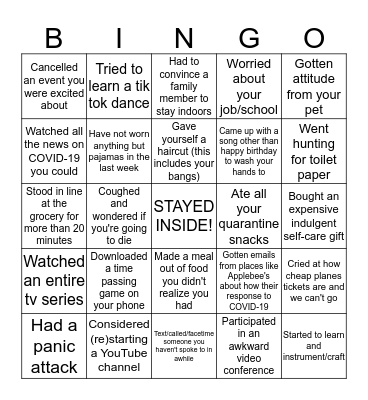 Social Distancing BINGO Card