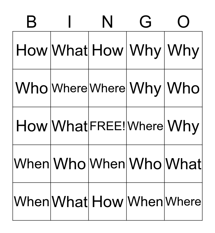 WH QUESTION BINGO Card