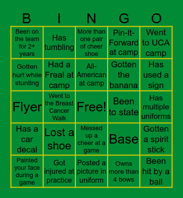 PIUS X CHEER Bingo Card