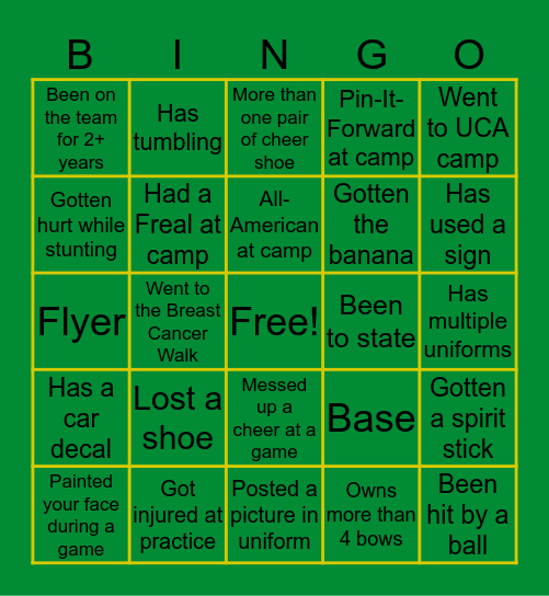 PIUS X CHEER Bingo Card