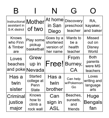 ED 373 Intro Bingo Card