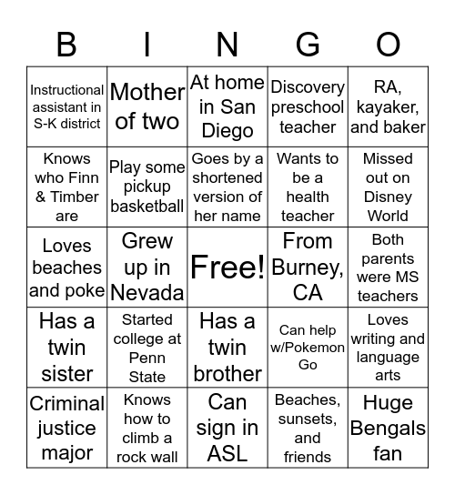 ED 373 Intro Bingo Card