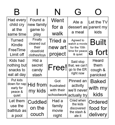 Covid-19 Parenting Bingo Card