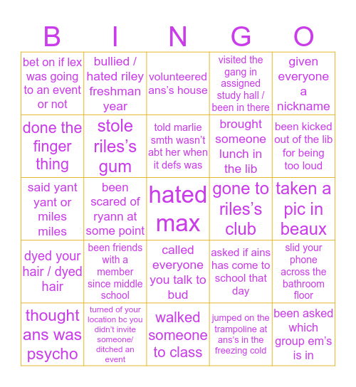 frat house bingo 😤🔫🍻💯💦 Bingo Card
