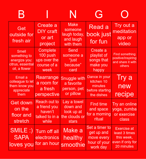 Wellness Bingo Card