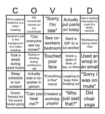 Covid-19 Virus Bingo Card