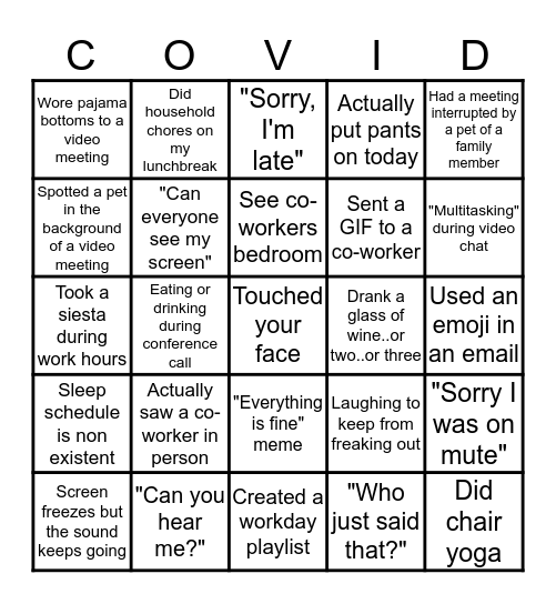 Covid-19 Virus Bingo Card