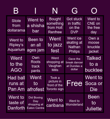 Toronto Bingo Card