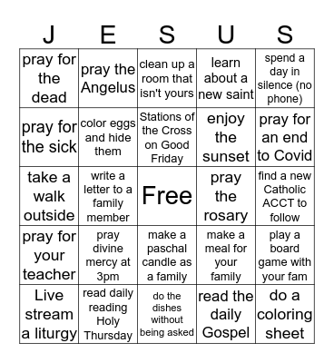 Holy Week Bingo Card