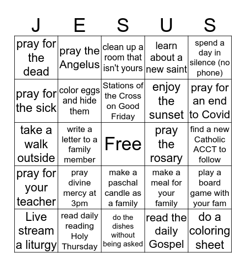 Holy Week Bingo Card