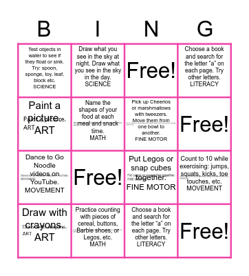 Spring Break Monday Bingo Card