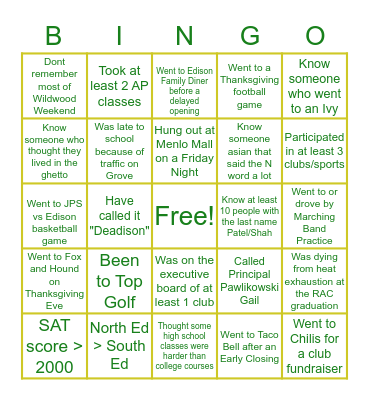 JPS Alumni Bingo Card