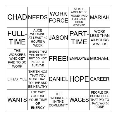 CAJE UNIT 1 VOCABULARY Bingo Card