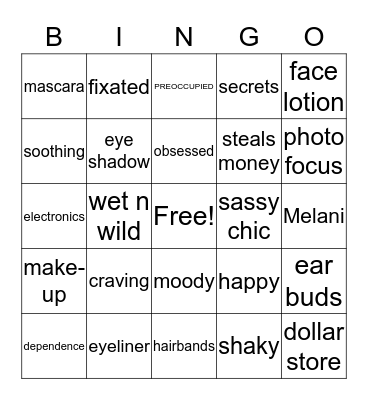 Make up Bingo Card