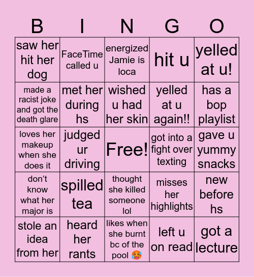 Jamie Cha Cha bingo Card