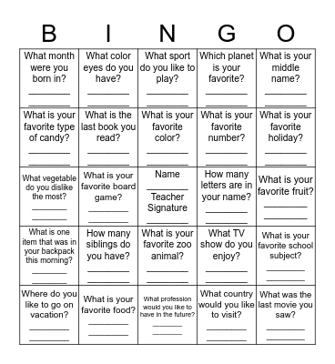 Untitled Bingo Card