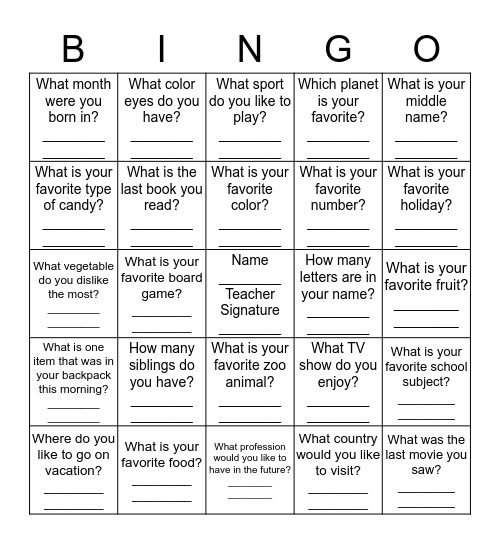 Untitled Bingo Card
