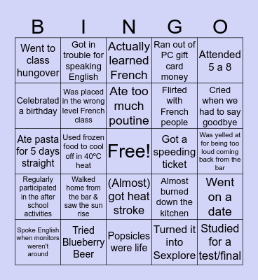 EXPLORE: Sherbrooke 2018 Bingo Card