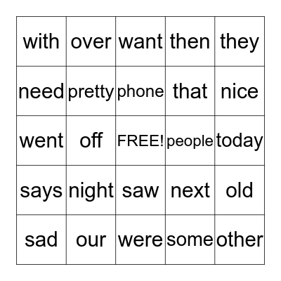 Word Wall Words Bingo Card