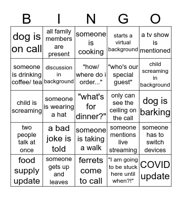 Family Zoom Bingo Card