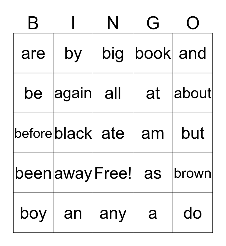 1st Grade Sight Words - 1 Bingo Card
