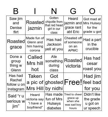 English bingo Card