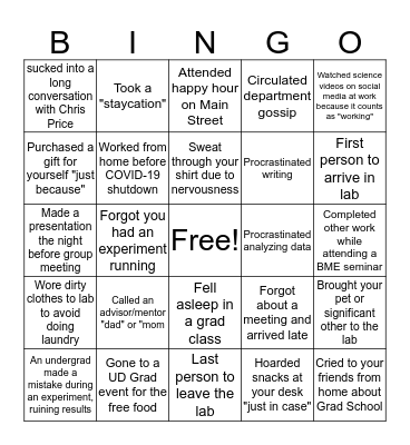 Research/Grad Student BINGO Card