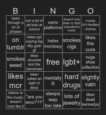 alt kid bingo Card