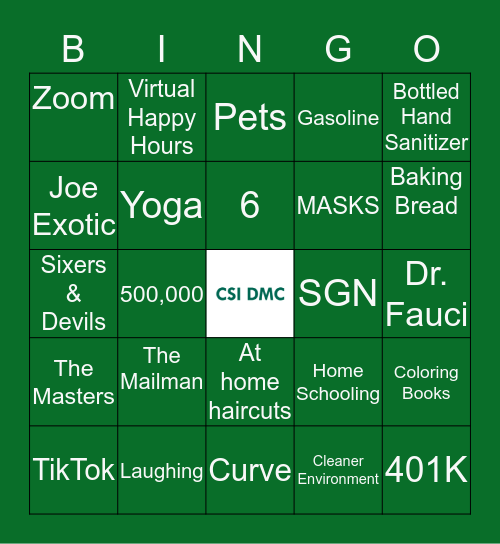 CSI DMC - Quarantine Bingo Card