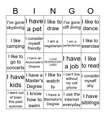 Break the Ice Bingo Card