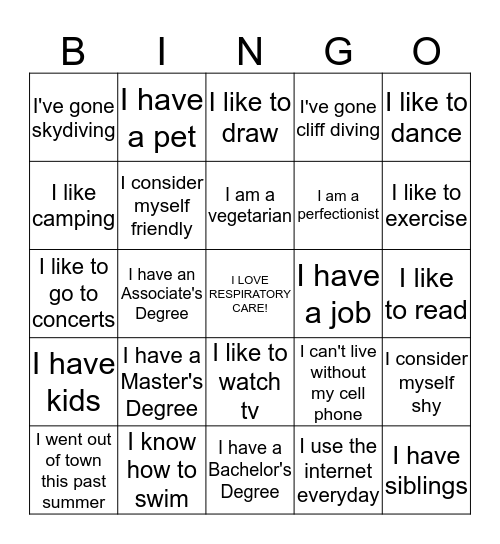 Break the Ice Bingo Card