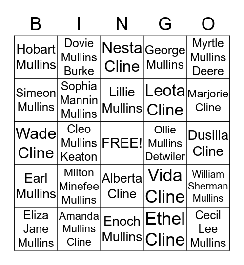 Family Tree Bingo Card