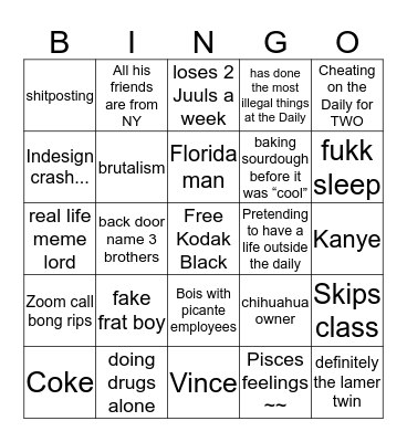 montoilet Bingo Card