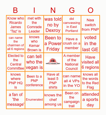 PNPYO BINGO Card