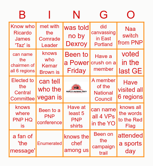 PNPYO BINGO Card