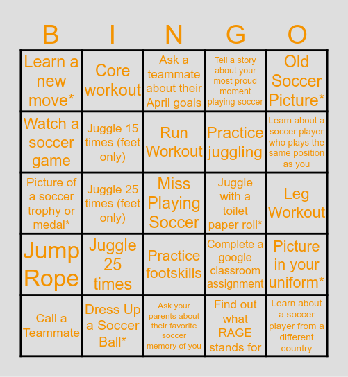 Rage 06 Orange Bingo Card