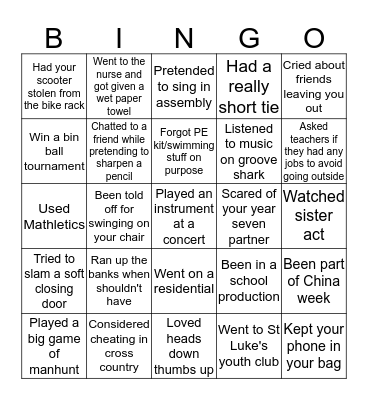 Baden Powell School Bingo Card