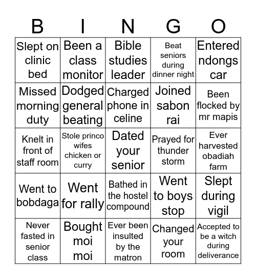 Untitled Bingo Card