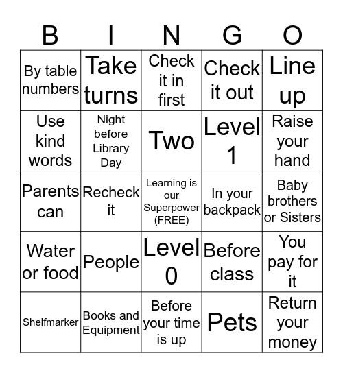 Library Procedures Bingo Card