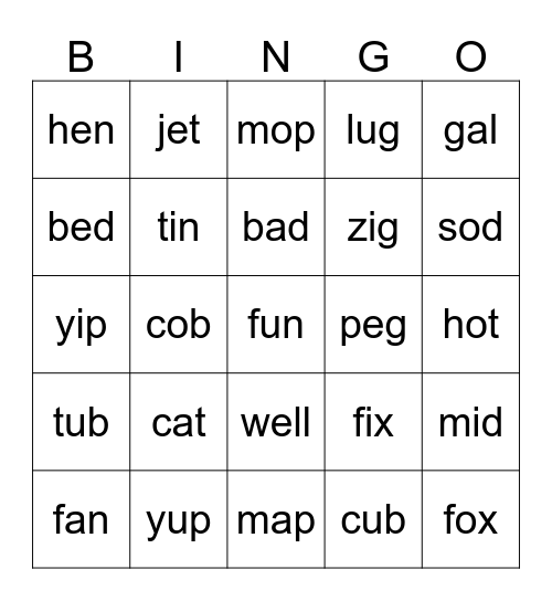 CVC Bingo Card