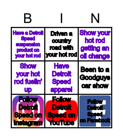 Detroit Speed Bingo Card