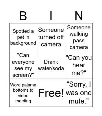 Remote Work Bingo Card