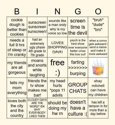 riley's Bingo Card