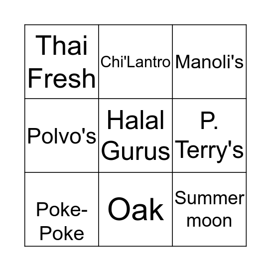 Local Eats Bingo! Bingo Card