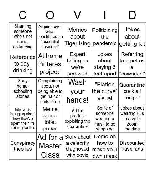 Quarantine Facebook Bingo! Bingo Card